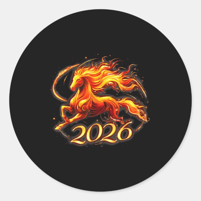 Fire Horse Chinese Zodiac Symbol 2026 Lunar New Ye Classic Round Sticker (Front)