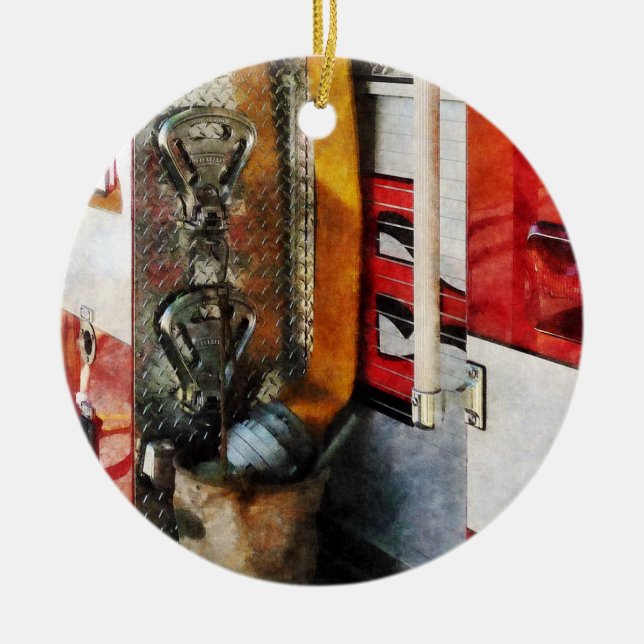 Fire Hose, Bucket and Nozzle Ceramic Tree Decoration (Front)