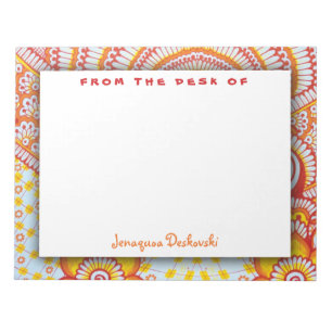 Fire Hot Red Orange Yellow Boho Floral Pattern Notepad
