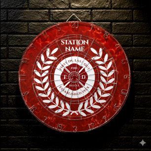 Fire House Station Red Marble White Laurel Dartboard
