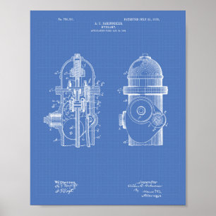 Fire Hydrant 1903 Patent Art - Blueprint Poster