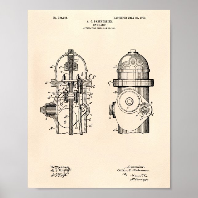 Fire Hydrant 1903 Patent Art - Old Peper Poster (Front)