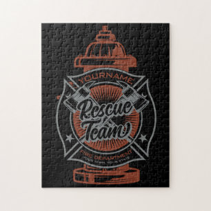 Fire Hydrant ADD NAME Fire Fighter Rescue Team Jigsaw Puzzle