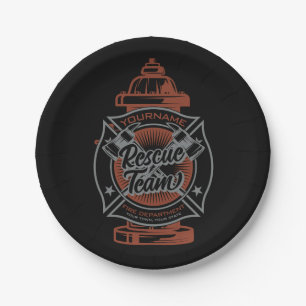 Fire Hydrant ADD NAME Fire Fighter Rescue Team Paper Plate