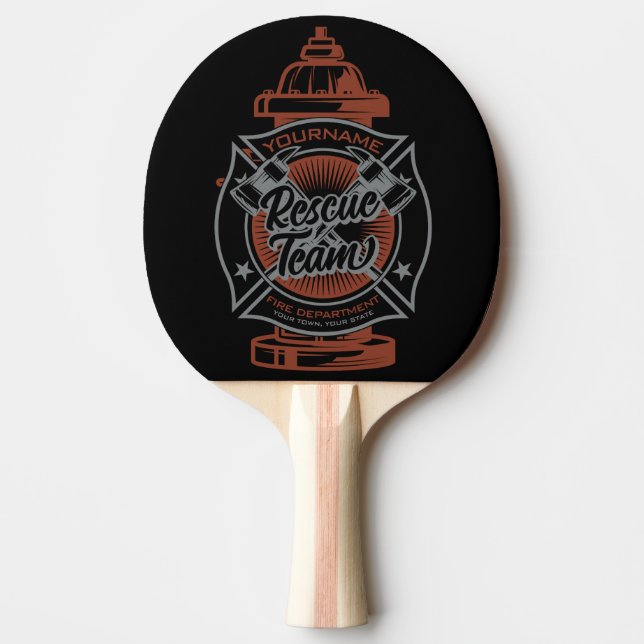 Fire Hydrant ADD NAME Fire Fighter Rescue Team Ping Pong Paddle (Front)