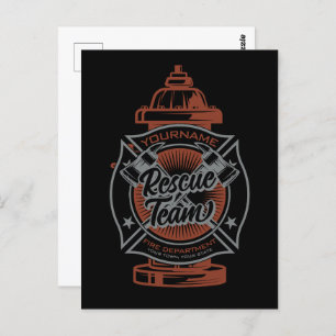 Fire Hydrant ADD NAME Fire Fighter Rescue Team Postcard