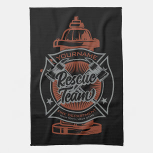 Fire Hydrant ADD NAME Fire Fighter Rescue Team Tea Towel