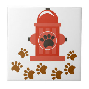 Fire Hydrant and paw prints Ceramic Tile