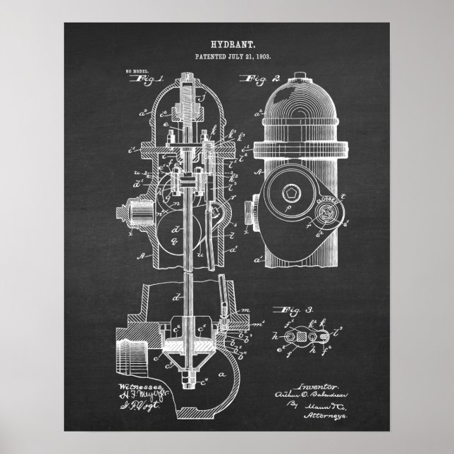 Fire Hydrant Blueprint Patent Art no. 6 Poster (Front)