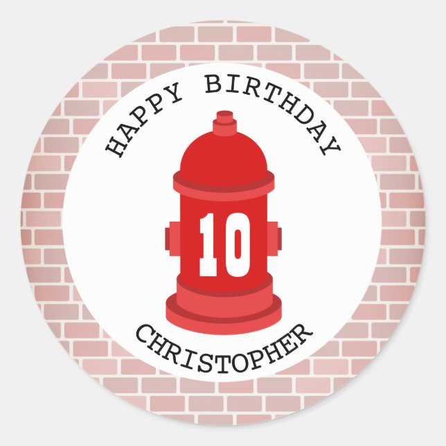 Fire Hydrant + Bricks Birthday Party Sticker (Front)
