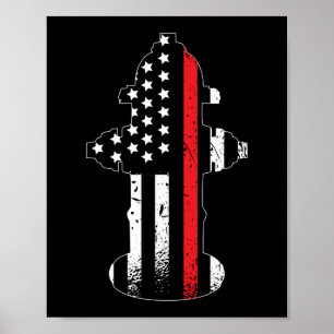 Fire Hydrant Firefighter Thin Red Line Poster