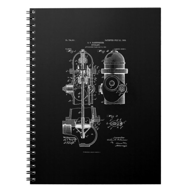 Fire Hydrant Patent Firefighter Gift Men Women Notebook (Front)