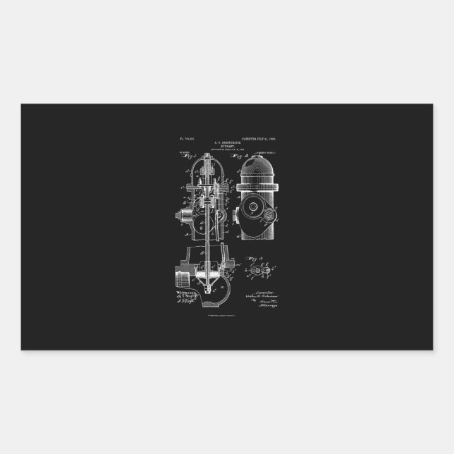 Fire Hydrant Patent Firefighter Gift Men Women Rectangular Sticker (Front)
