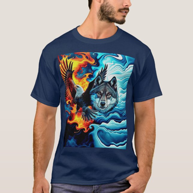Fire & Ice - Eagle & Wolf T-Shirt (Front)