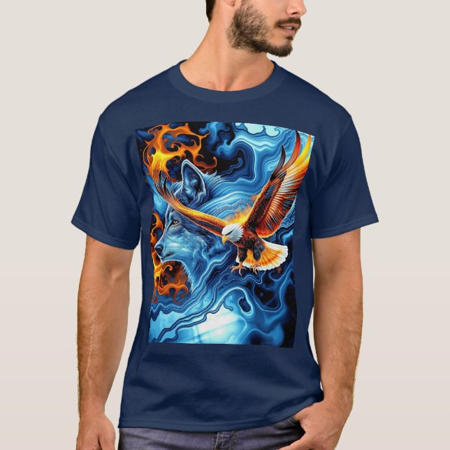 Fire & Ice Eagle & Wolf T-Shirt (Front)