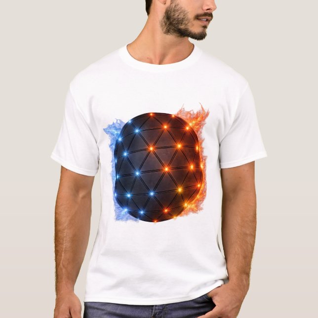 Fire & Ice Energy Sphere – Geometric Light Grid El T-Shirt (Front)
