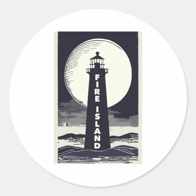 Fire Island Lighthouse New York Moon  Classic Round Sticker (Front)