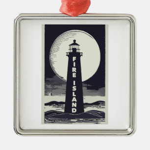 Fire Island Lighthouse New York Moon Metal Ornament