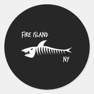 Fire Island Ny Shark Skeleton White Print Classic Round Sticker
