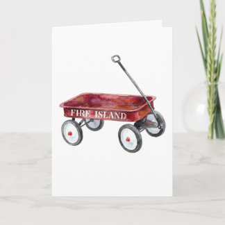 Fire Island Red Wagon Watercolor Beach Vacation Card
