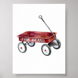 Fire Island Red Wagon Watercolor Beach Vacation  Poster