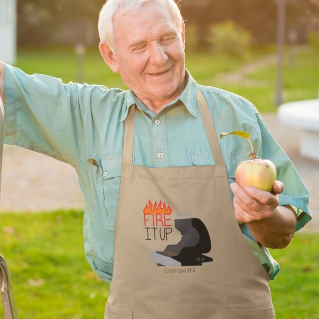 Fire It Up Flames & Grill Personalised  Long Apron (Creator Uploaded)