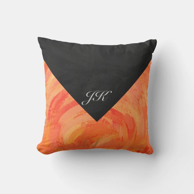 Fire Lake Orange and Black Monogram Cushion (Front)