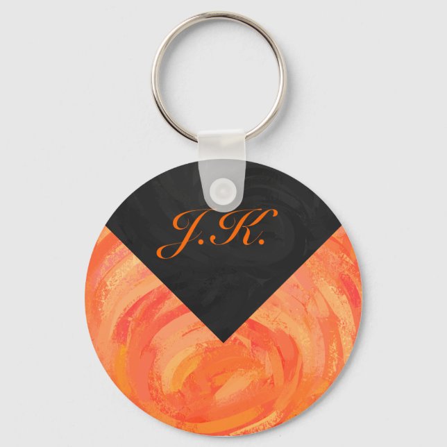 Fire Lake Orange and Black Monogram Key Ring (Front)