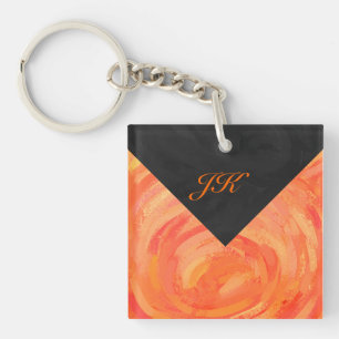 Fire Lake Orange and Black Monogram Key Ring