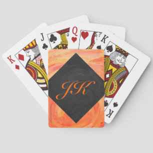Fire Lake Orange and Black Monogram Playing Cards