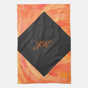 Fire Lake Orange and Black Monogram Tea Towel