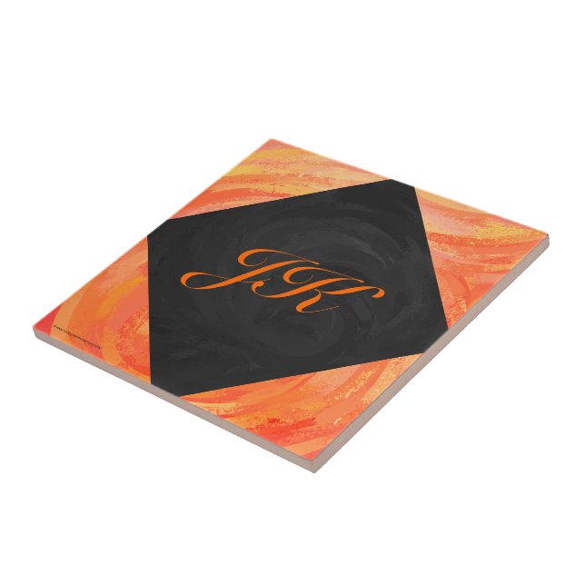 Fire Lake Orange and Black Monogram Tile (Side)