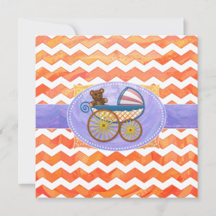 Fire Lake Orange Chevron Baby Invitation