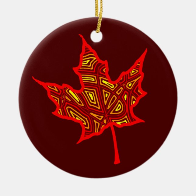Fire Leaf Ceramic Ornament (Front)