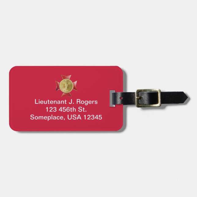 Fire Lieutenant 1 Bugle Maltese Cross Luggage Tag (Front Horizontal)