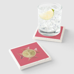 Fire Lieutenant 1 Bugle Maltese Cross Stone Coaster