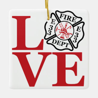 FIRE LOVE with maltese cross and station number Ceramic Ornament