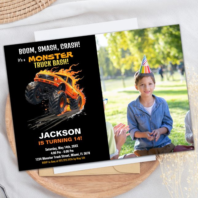 Fire Monster Truck Birthday Invitations Photo (Fire Monster Truck Birthday Invitations Photo)