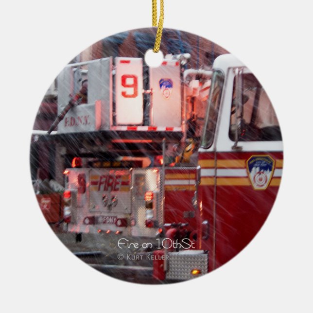 Fire On 10th ST Ceramic Ornament (Front)