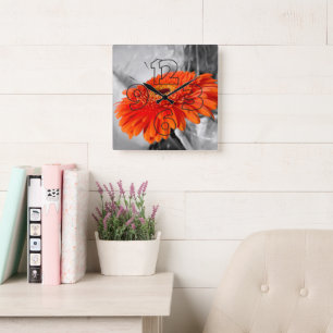 Fire on petals square wall clock
