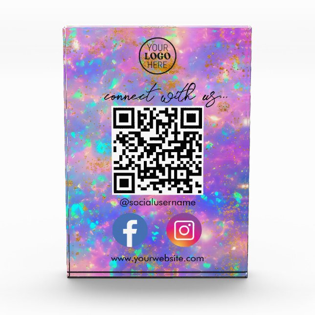 Fire Opal Connect With Us QR Code Social Media Photo Block (Front)