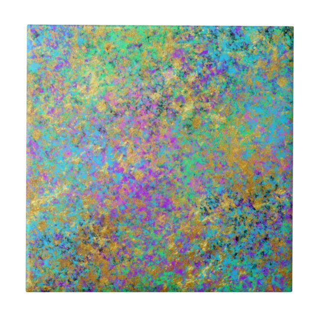 Fire Opal Gemstone Faux Gold Iridescent Colour  Ceramic Tile (Front)