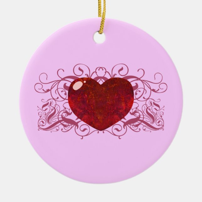 Fire Opal Heart Ceramic Tree Decoration (Front)