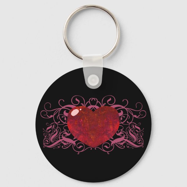 Fire Opal Heart Key Ring (Front)