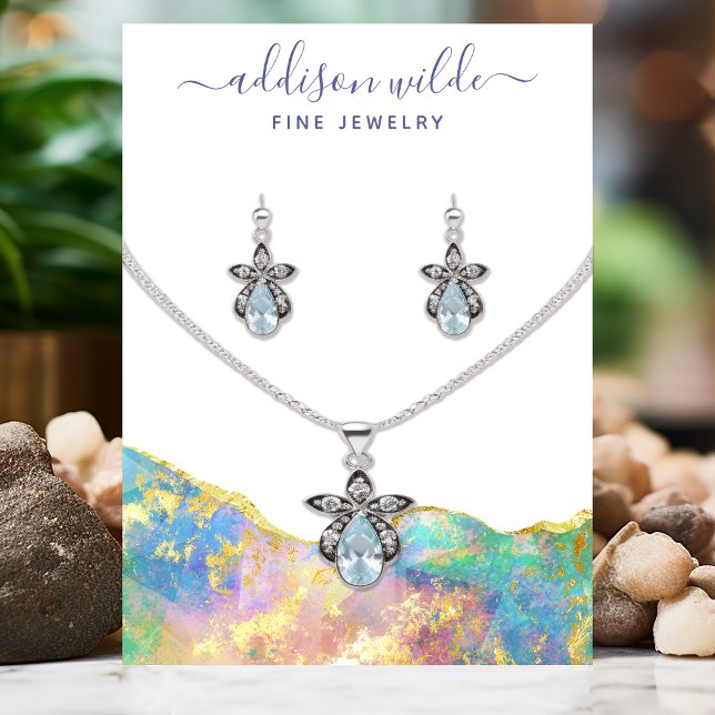 Fire Opal Rainbow Gemstone Necklace Display Card (Creator Uploaded)