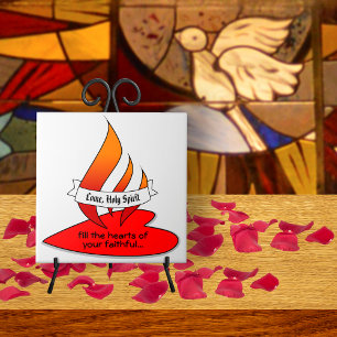 Fire or Flame and Heart with Quote Pentecost Ceramic Tile