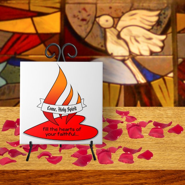 Fire or Flame and Heart with Quote Pentecost Ceramic Tile (Creator Uploaded)