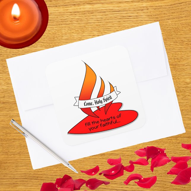 Fire or Flame and Heart with Quote Pentecost Square Sticker (Creator Uploaded)