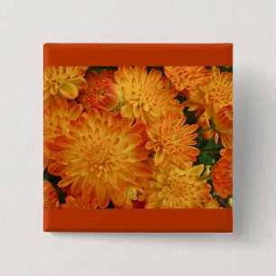 Fire Orange Chrysanthemums 15 Cm Square Badge