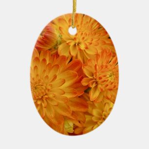 Fire Orange Chrysanthemums Ceramic Ornament
